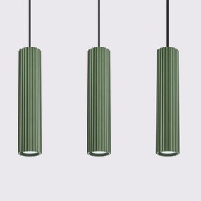 Lampa wisząca KARBON 3L zielona oliwka ryflowana SOLLUX  LIGHTING