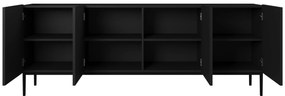 Komoda Nicole 200 cm z metalowymi nogami- czarny mat / czarne nóżki