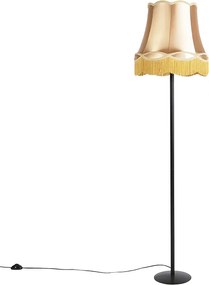 Lampa stojąca retro czarna z abażurem w stylu babci złotego 45 cm - Simplo