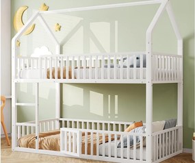 Łóżko piętrowe dziecięce 90x200 cm - ze schodkami - z drzwiczkami - Metal - biały (materac nie jest w zestawie)