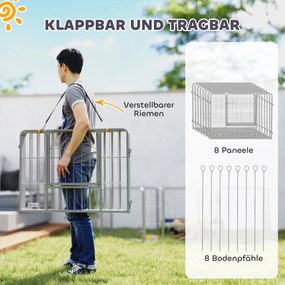 Gehege dla zwierząt domowych PawHut, ogrodzenie dla psów, plac zabaw dla zwierząt, elastycznie dopasowalne, stal nierdzewna