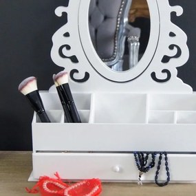 Toaletka z serii Romantic, przegrody, lustro, matowa biel.