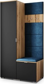 Masseno Garderoba LORI 95/181/51 cm Nowoczesna Szafa do Przedpokoju Dąb wotan, MONOLITH 77 (Niebieski)