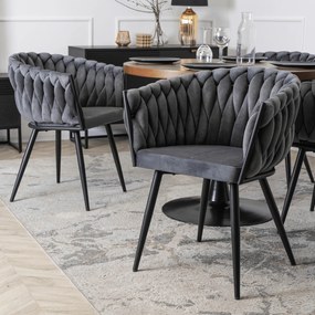 Krzesło Tapicerowane Plecione do Salonu ELENA Szare Welurowe Nowoczesne Loft