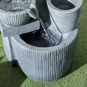 Outsunny Fontanna Ogrodowa Nowoczesna - Naturalnego Kamienia 4-Stopniowa Zasilana Energia Sloneczna Diody LED Wys. 57 cm Ciemnoszary na Taras | Aosom PL