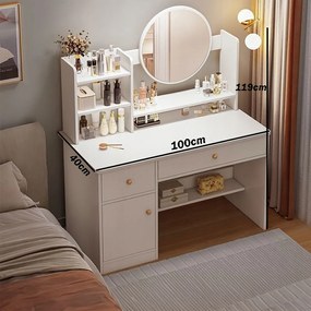 Biała toaletka z lustrem, 100x50x119 cm – nowoczesna, przestronna, łatwa w montażu