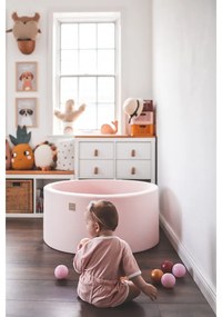 Okrągły suchy basen z piłeczkami 7cm dla dziecka, 90x40cm/300 piłek, bawełniany, jasnoszary, piłki: białe, czarne, transparentne, srebrne - meowbaby®