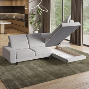 Masseno Narożnik LERMA z funkcją spania i pojemnikiem na pościel Narozniki L, Rozkładana sofa - Kremowy, MONOLITH 04