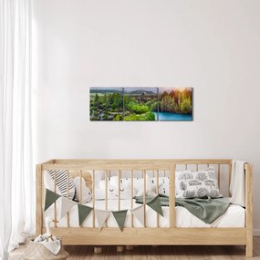 Obraz - Leśny krajobraz górski (z zegarem) (90x30 cm)