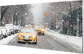 Panel szklany do Kuchni Zimowe Miasto i Samochody