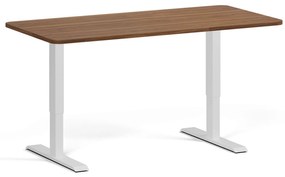 Biurko z regulacją wysokości, 160x80 cm, 1 silnik, zaokrąglone narożniki, biała podstawa, orzech