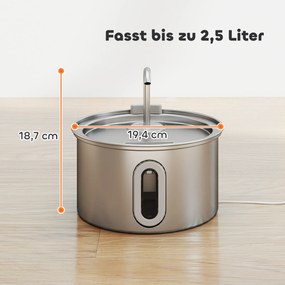PawHut Fontanna dla kotów 2,5L z Cichą Pompą, Filtr węglowy LED 19,4 x 19,4 x 18,7 cm