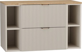 Kaszmirowy Zestaw Łazienkowy 100cm Szafka Blat Orzech Regały Ryflowane Fronty