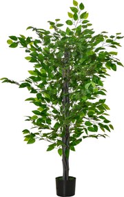 HOMCOM Sztuczne Drzewo Ficus, Realistyczny Wygląd, Donica Cementowa, 135 cm, Łatwe w Utrzymaniu, Plastik, Zielony