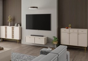 Wisząca szafka RTV Daily II 120 cm beż / czarna / eucaliptus – nowoczesna szafka pod telewizor z dwoma frontami