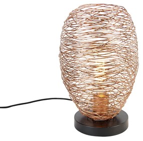 Designerska lampa stołowa miedziana z czarnym 30 cm - SarellaDesignerski Oswietlenie wewnetrzne