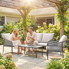 Outsunny Zestaw mebli ogrodowych 4-częściowy Polirattanowa sofa z dwuosobową sofą, 2 fotelami i stolikiem kawowym z poduszkami | Aosom PL