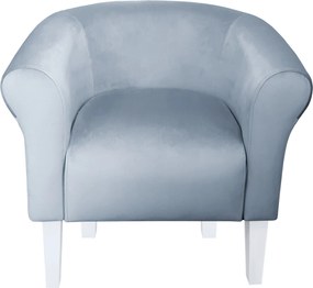 Fotel Milo tkanina Welur wygodny fotel tapicerowany do salonu i sypialni : Kolor nogi - Biała, Kolor tkaniny - VELVET - BL06, Wysokość nogi - 20 cm