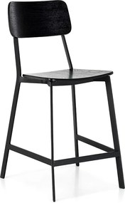 Komplet 2 czarnych drewnianych wysokich krzeseł z podnóżkiem i metalowymi nogami "Teo" cm 51,5x51,97h