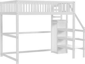 Łóżko mezzanine 140x200cm z drewna - z szafą - Białe