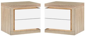 Zestaw 2 szafek nocnych z 2 szufladami - Z oświetleniem LED - Biały lakierowany i naturalny - FLARANCIA