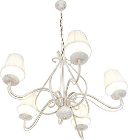 Kandelabr biały z plisowanymi abażurami kremowymi 5-światłowy - Giuseppe