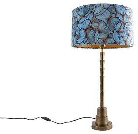 Lampa stołowa w stylu art déco brązowa z aksamitnym abażurem z motywem motyla 35 cm - Pisos Oswietlenie wewnetrzne