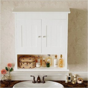 SZAFKA ŁAZIENKOWA WISZĄCA BIAŁA 2-DRZWIOWA SKANDYNAWSKI ŚCIENNA PÓŁKI LOFT