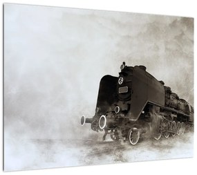 Obraz na szkle - Pociąg we mgle (70x50 cm)