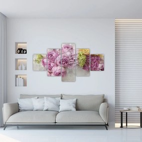 Obraz - Kwiaty na ścianie w pastelowych kolorach (125x70 cm)
