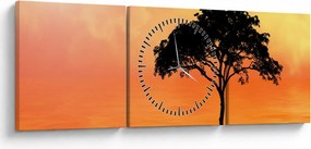 Obraz drzewa o zachodzie słońca (z zegarem) (90x30 cm)