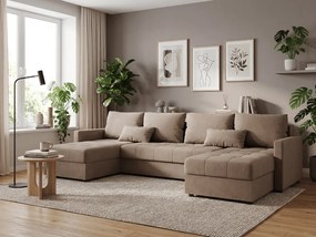 PROMOCJA Rozkładany narożnik w kształcie U VENORIA 285x146 cm, beżowy + 2 poduszki GRATIS II. jakość