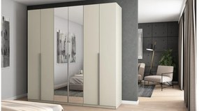 Szafa 6 drzwiowa z lustrem otwierana 240 x 240 cm – kaszmirowy beż ze srebrnymi uchwytami