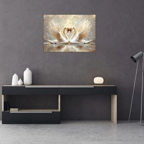 Obraz - Złote łabędzie (70x50 cm)