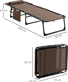 Outsunny Leżak składany z poduszką na szyję, rama stalowa, pokrycie z siatki, obciążenie do 120 kg, kolor brązowy