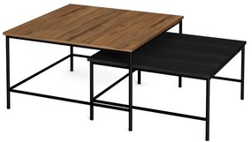 Czarne stoliki z blatem w dekorze orzecha zestaw 2 szt. 80x80 cm Fiorenza – Marckeric