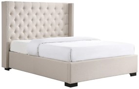 Łóżko 160 x 200 cm z pikowanym zagłówkiem - Tkanina - Beżowy + Materac - MASSIMO
