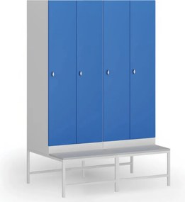 Szafka ubraniowa S1 z ławką, 2-drzwiowa, 1875 x 600 x 500/800 mm, zamek obrotowy, drzwi niebieskie