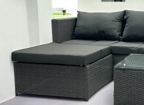 Dwustronny narożnik ogrodowy ze stolikiem Maroco 066 szary, poduszki szare