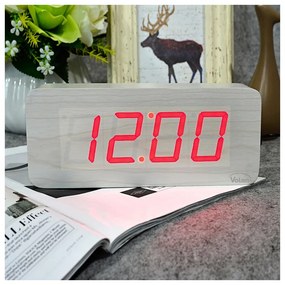 Duży zegar elektroniczny budzik led drewniany cyfrowy stojący termometr dat