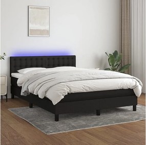 Łóżko Box Spring z Materacem LED Czarny 140x190 cm Tkanina