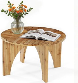 Okrągły stolik kawowy z litego drewna, 80 cm, stolik centralny w stylu rustykalnym z zakrzywionymi nogami