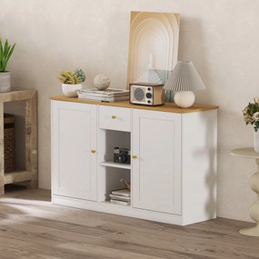 HOMCOM Komoda Kuchenna, Sideboard z Szufladą, Szafkami, Półkami, Płyta Wiórowa, Biała