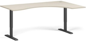 Ergonomiczne biurko z regulacją wysokości, 180x120 cm, 2 silniki, L/P, czarna podstawa, brzoza