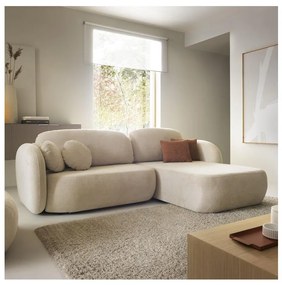 Narożna rozkładana sofa z pojemnikiem w kształcie L OLBIA, prawostronna, beżowa