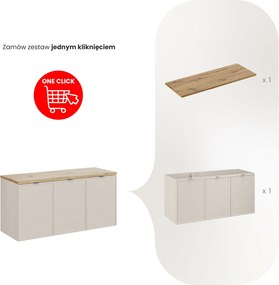 Trzydrzwiowa szafka łazienkowa Bella 120 cm z blatem, kaszmir/dąb artisan