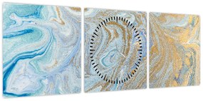Obraz - Niebieski marmur (z zegarem) (90x30 cm)