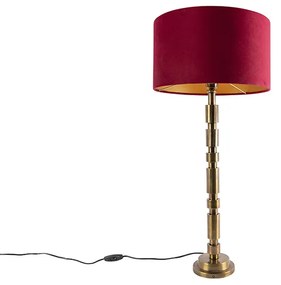 Lampa stołowa art deco brąz klosz welurowy czerwony 35cm - Torre ArtDeco Oswietlenie wewnetrzne