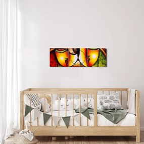 Obraz - Obraz olejny, abstrakcyjne twarze (z zegarem) (90x30 cm)