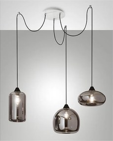 Lampa wisząca LED Fiona z metalu i dymionego szkła dmuchanego 3496-47-126 Fabas Luce